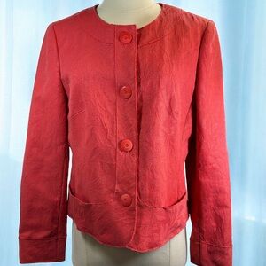 Salmon Pink TALBOTS Jacquard Cotton Blend Jacket Blazer Career Easter Spring sz8